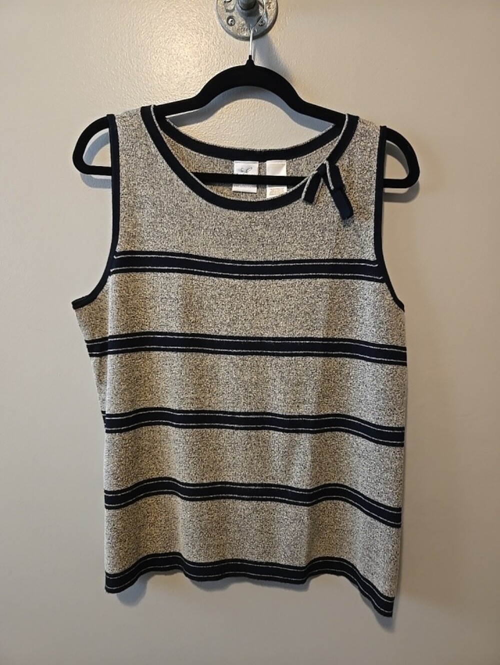 Emma James Women's Sweater Tank Top Sz. XL Navy Blue Gray Striped